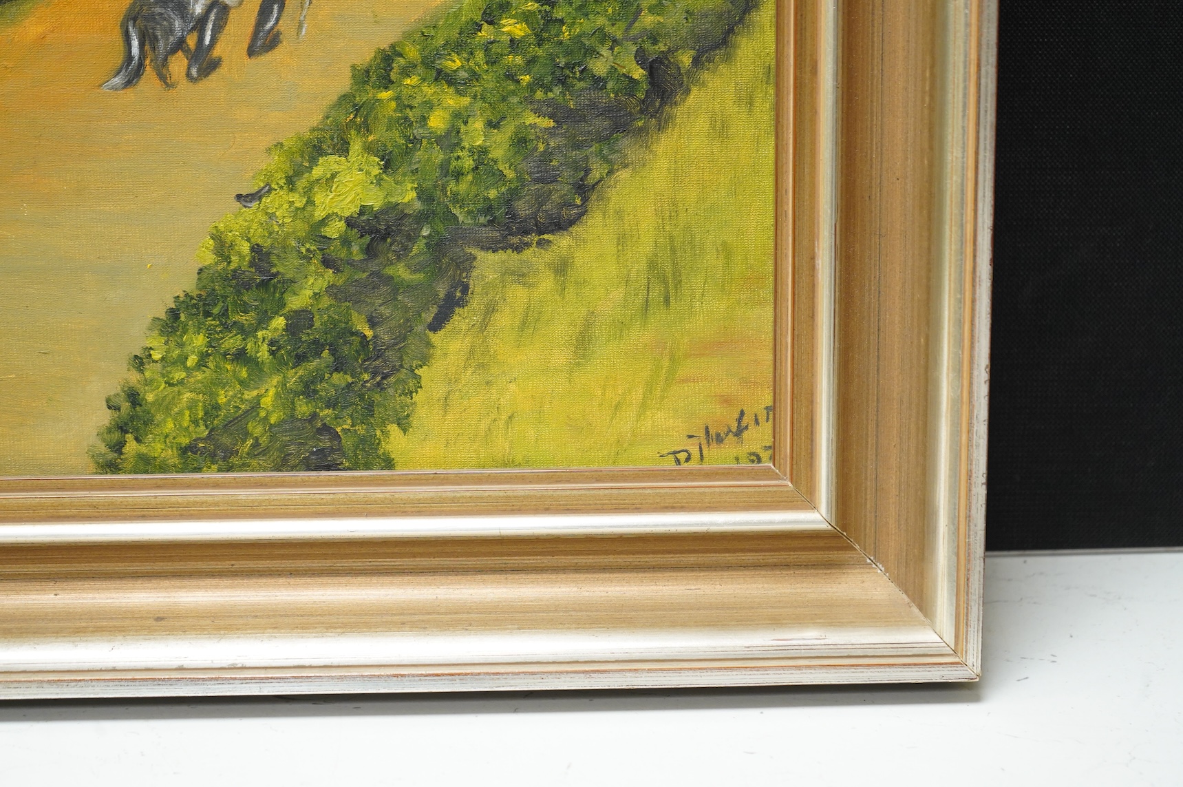 Mid century, rural landscape with cattle and shepherd, signed, partially obscured by the frame, oil on artists board, 33 x 44cm